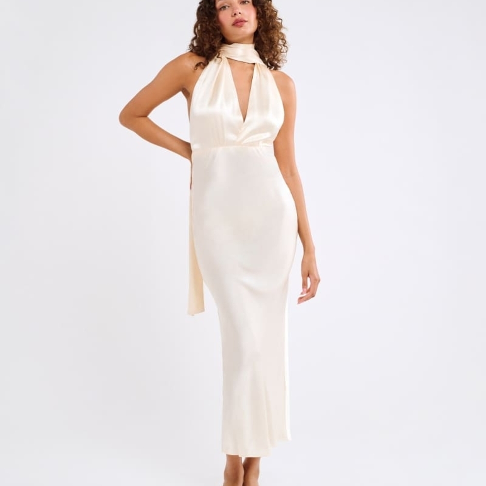 Rumored Cream Halter Midi Dress